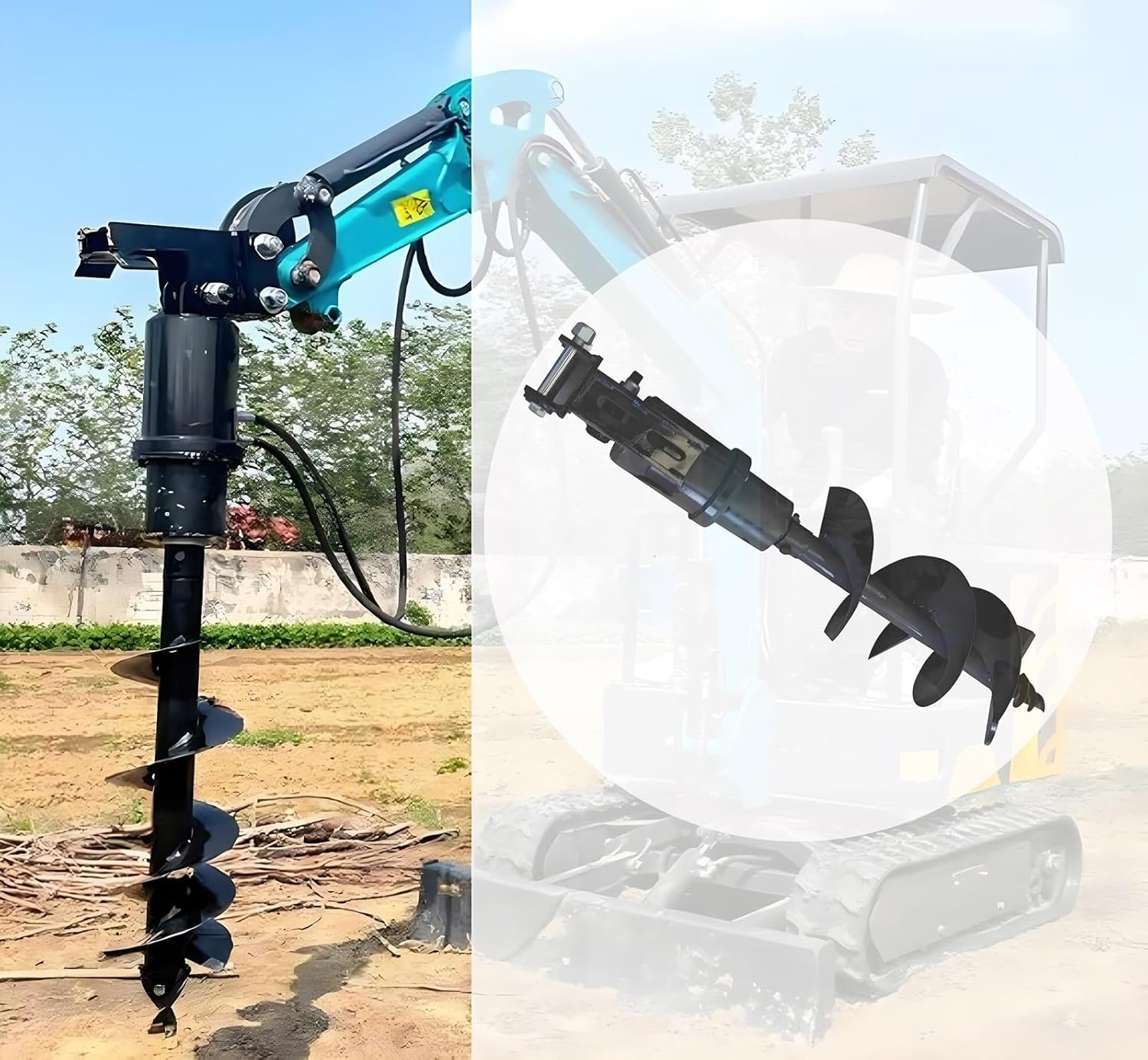 Wide Backhoe Augers, Diameter 200mm Mini Excavator Auger,Hydraulic Tilt Backhoe & Excavator Attachment, for Digging Holes, for Mini 0.8 to 1.5 Tons Excavators(200mm Wide Backhoe Augers)