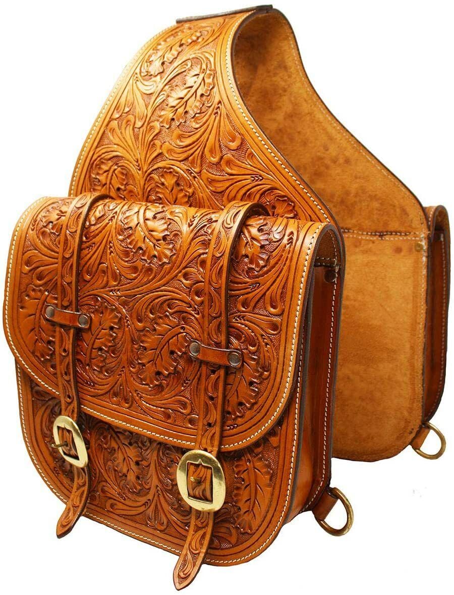 Western-Leder-Satteltasche für Pferde | Reitvergnügen Wanderritt geeignet für Reiten und Fassrennen | Satteltasche mit verstellbarem Riemen GRÖSSE: 10"X10"X3" SA-48