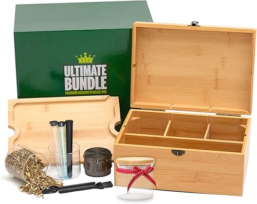 Miniatura 9 de Caja de almacenamiento con cerradura – Organizador grande de almacenamiento de bambú con bandeja extraíble y accesorios, caja de regalo de recuerdo