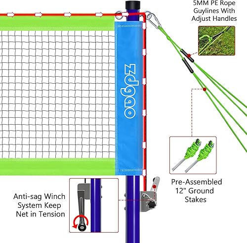 Miniatura 3 de Zdgao Badminton Set for Backyard with Net  Portable Outdoor Badminton Net with Winch System, 4 Badmitton Rackets, 3 Nylon Shuttlecocks, Boundary