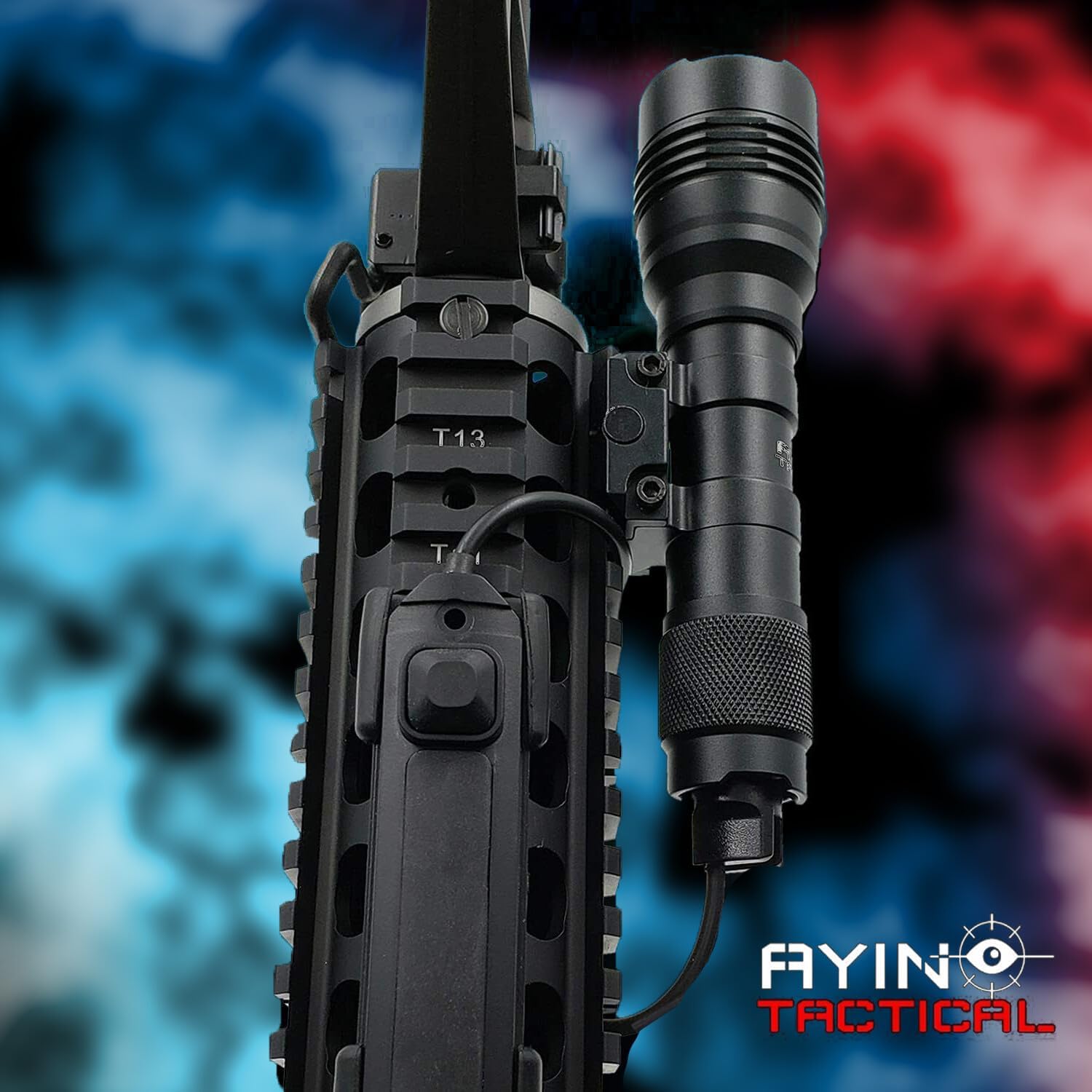 AYIN 1200 Lumen Rechargeable Rail Mounted Tactical Flashlight Bright White with Adjustable Light Modes, Quick Tap Remote Switch and Mounting Hardware