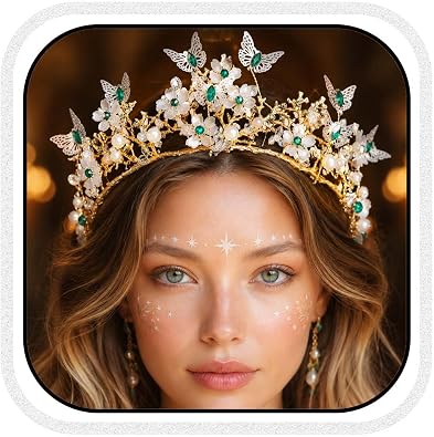 Brishow Butterfly Tiara Pearl Flower Fairy Crown Headpiece for Women