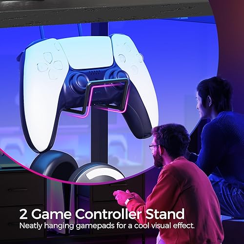 Miniatura 5 de Mueble para TV, centro de entretenimiento con tomas de corriente y luz LED, mesa consola multimedia con cajones y estantes abiertos, cómoda para TV