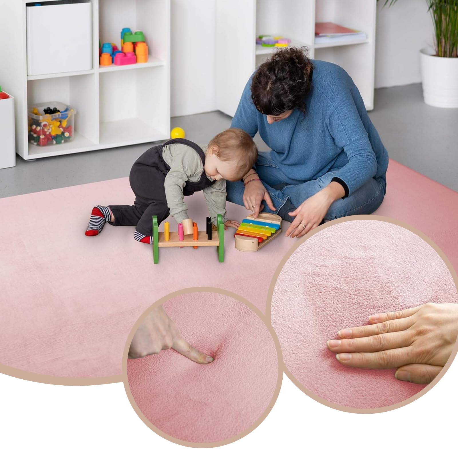 3CM Dicker Spielteppich Krabbelmatte Baby Spielmatte, Teppich Kinderzimmer mit Memory-Schaum Rutschfester Entwurf für Kinderzimmer und Schlafzimmer 140 x 250 cm Rosa