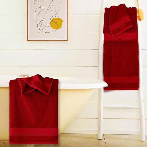 Miniatura 3 de COZYART Juego de 6 toallas de baño rojas, de lujo, 100% algodón turco de 22.16 ozm, calidad de hotel, suaves, absorbentes, juegos de toallas para