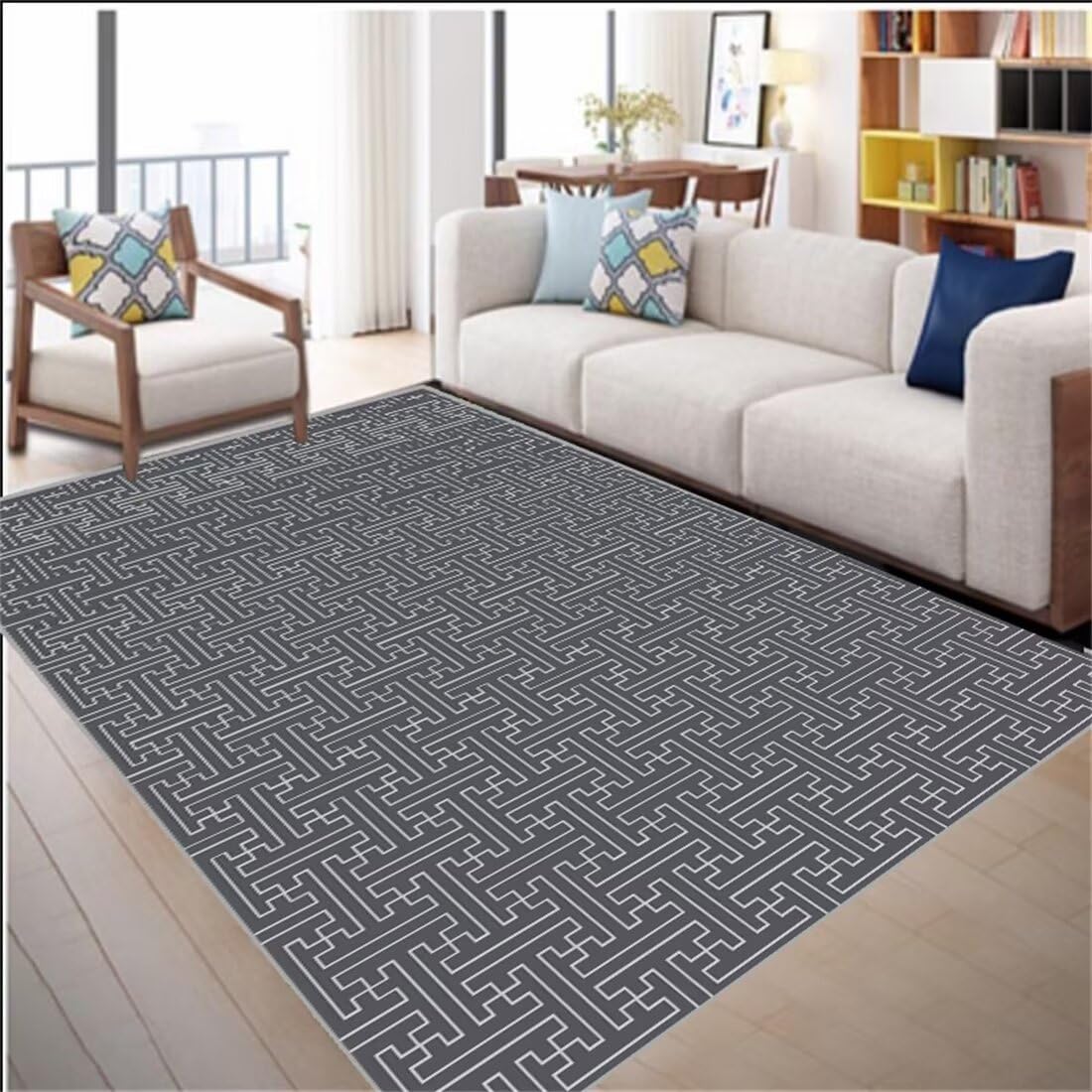 Chambre ado décoration cocooning avec ce tapis géométrique gris