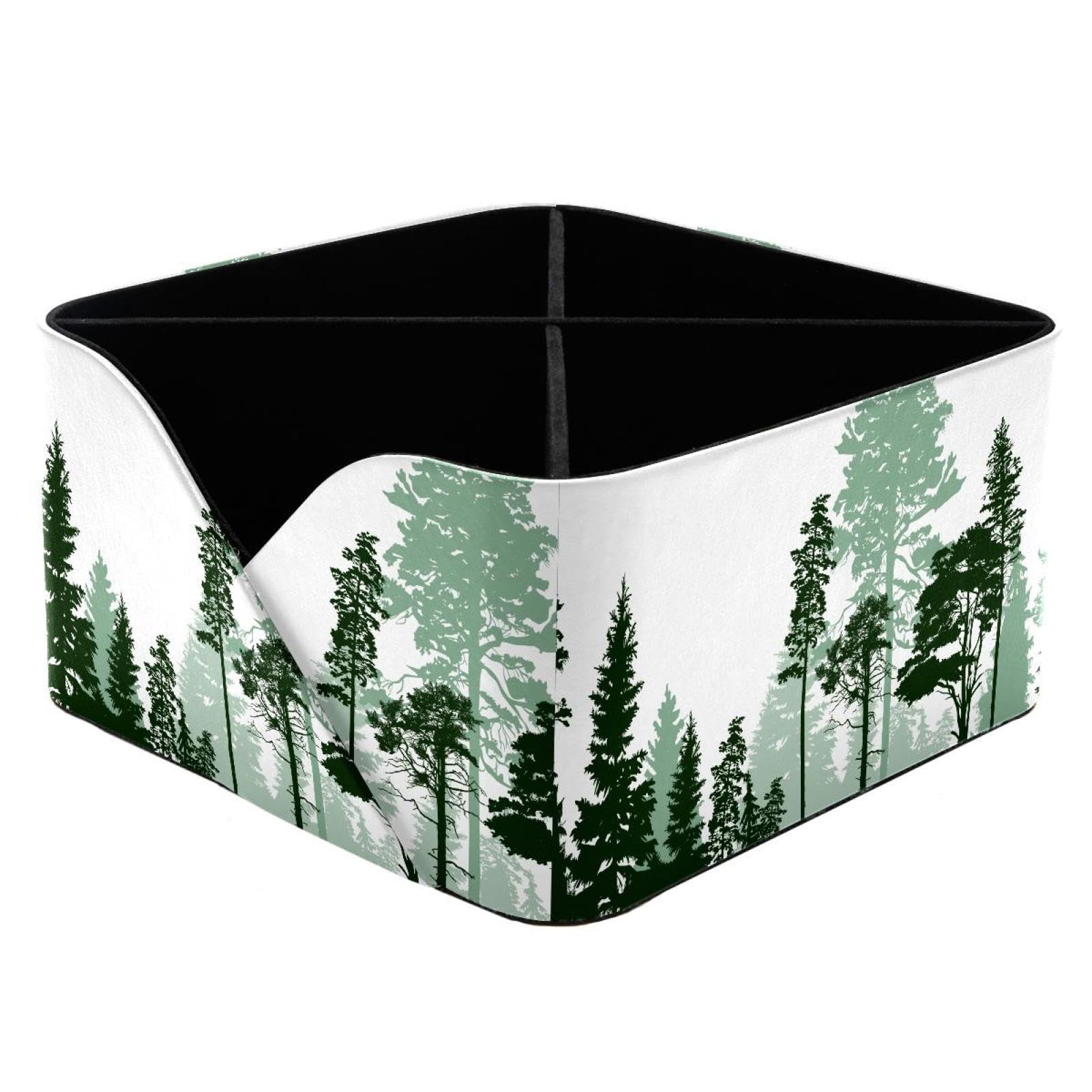 KengjuTesu High Pines in Fir Trees Forest Illustration Desktop Organizer Pen Holder, Rectangular Pencil Cup for Office, Study and Makeup Stations