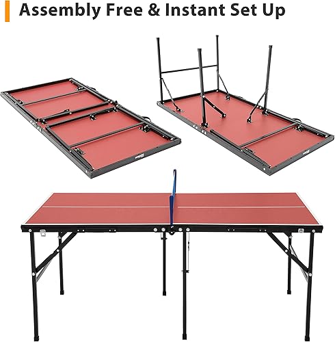 Miniatura 4 de Ubon Mesa de ping pong plegable de tamaño pequeño, 60 x 30 pulgadas, mesa de tenis de mesa portátil con redpostes de altura reguladora para juegos