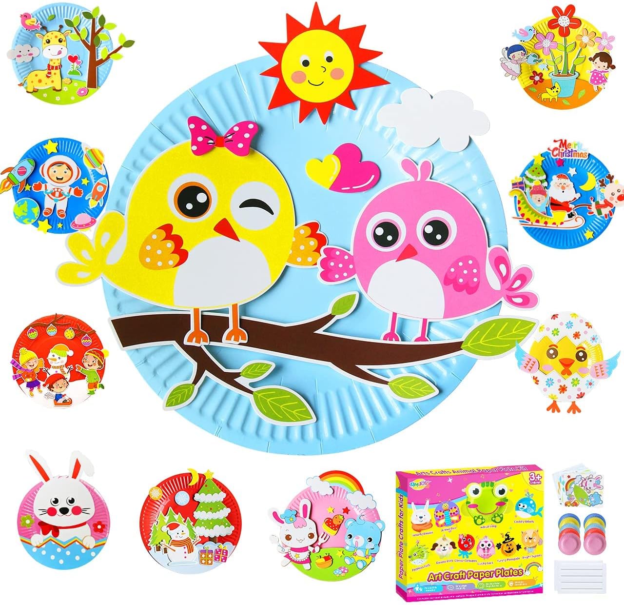 RMJOY Arts Crafts Games for Toddler: Paper Plate Set for for Kids Ages 3 4 5 6 7 8 9 DIY Activities Learning Toys Party Supplies Gift Kits for Birthday| Christmas| Preschool| Halloween| Kindergarten