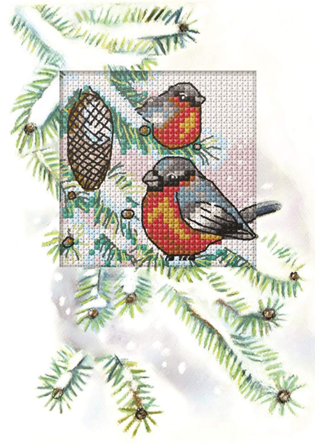 Orchidea Cross Stitch Card Kit - Birds in a Fir Tree