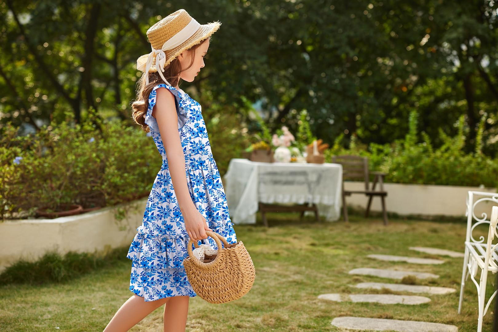 Arshiner Robes Filles Manches Flottantes Enfants d'été Coton Robe Loisir Elégante sans Manches Robes pour Filles 5-14 Ans