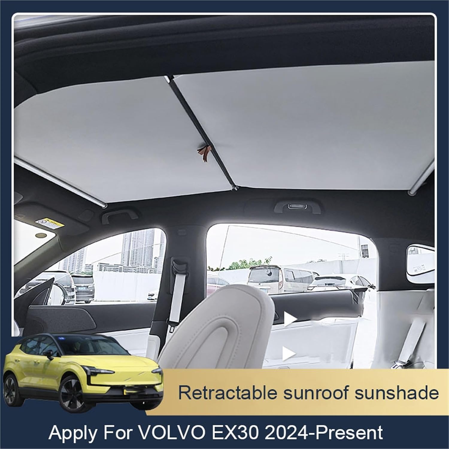 Car Retractable Sunroof Sunshade for Volvo EX30 2024 2025 Skylight Roof Heat Insulation Shading Auto Interior Accessories(Black)