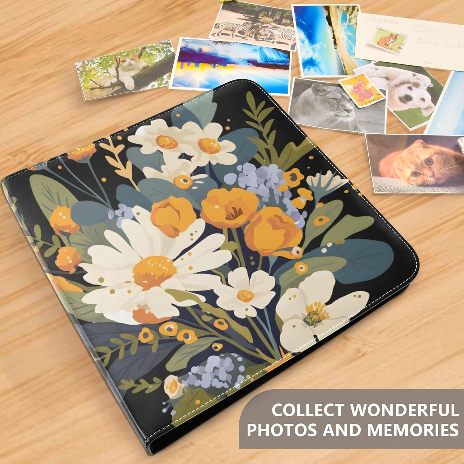 Bookshelf Photo Albums Bouquet Of White Flowers PU Leather Scrapbooking Albums