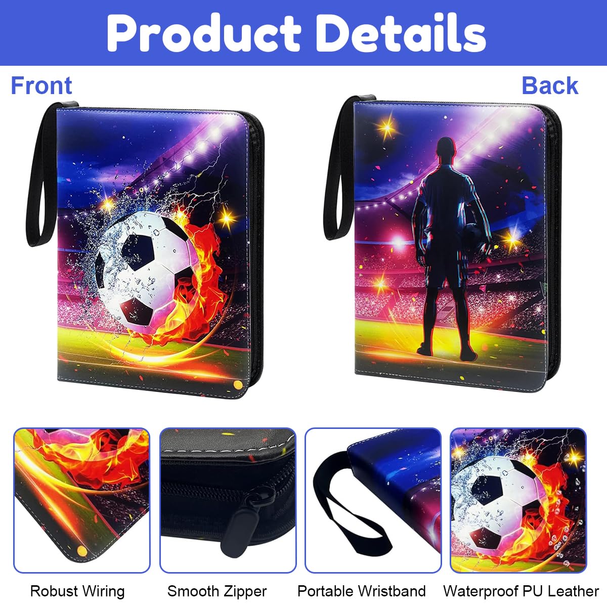 PATPAT 400-Pocket Football Card Binder, Kids, Waterproof PU Zipper 1