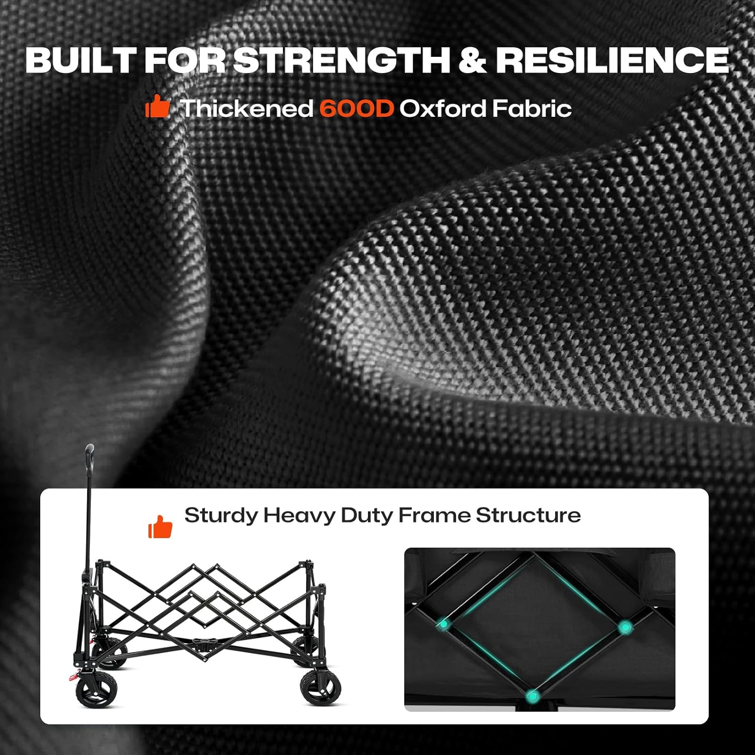 Overmont Collapsible Wagon Cart with Wheels - 180L Foldable Heavy Duty Wagon with Big All-Terrain Wheels - 330Lbs Weight Capacity with Side Pockets for Camping Sports Garden Grocery Shopping Black