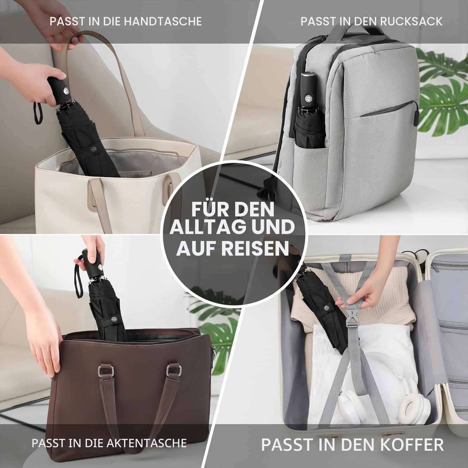 Anntrue Winddichter Reise-Regenschirm, automatisches Öffnen, Schließen, leicht, kompakt, tragbar, faltbar, perfekt für Auto, Geldbörse, Herren und Damen