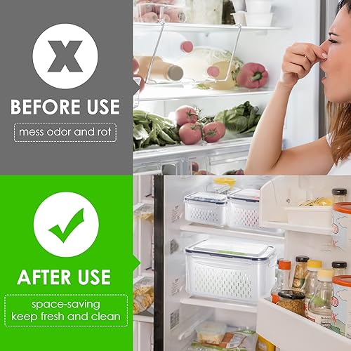 Miniatura 2 de Kqiang Recipientes de almacenamiento de frutas para refrigerador, contenedor fresco con cesta filtrable y tapa hermética, recipientes de ahorro de