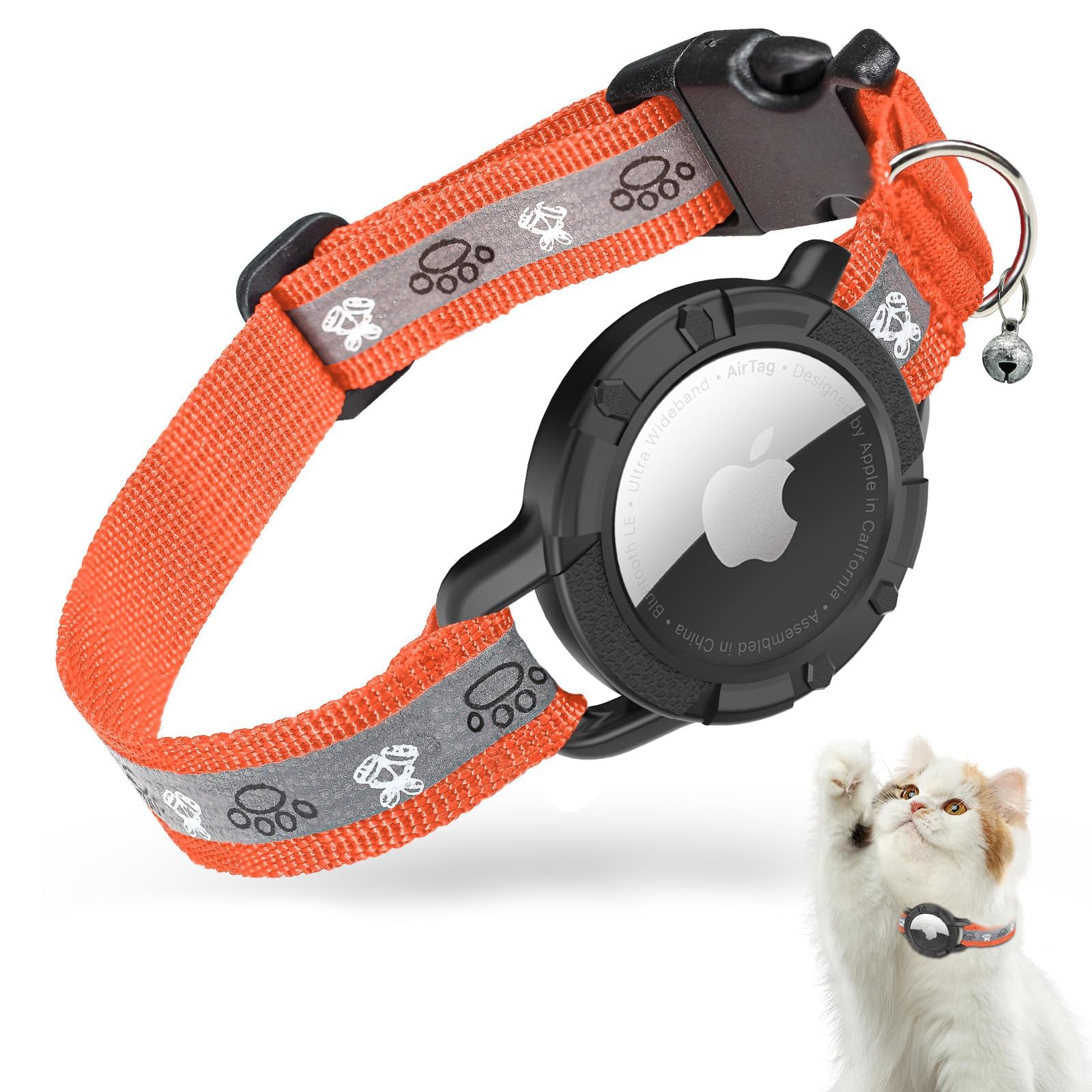 Collar de gato integrado Apple Airtag antipérdida JIARUI con banda reflectante de seguridad