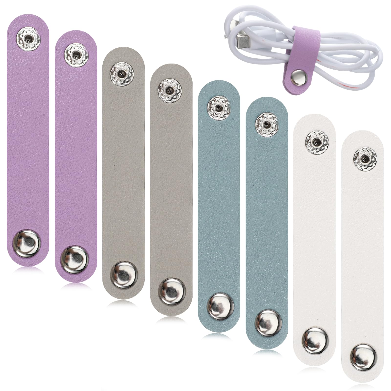 Muiltvoe 8 Pcs Cord Organizer, PU Leather Wire Organizer Management Reusable Cable Straps Clips Portable Cord Keepers for Wire Ties Charging Cords Power Cords
