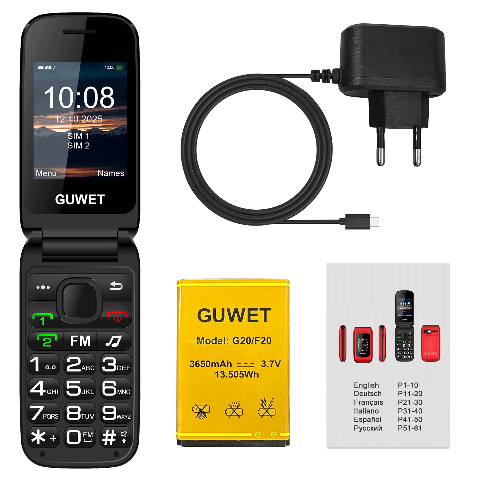 Seniorenhandy Klapphandy ohne Vertrag,Dual SIM 2G GSM mit SOS-Notruftaste,Rentner Handy Großen Tasten mit 1600mAh Akku,USB-C,2.4"+1.77" Dual Display,Rot