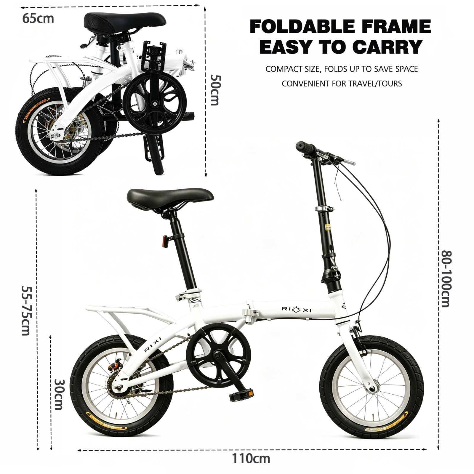 Mini Bicicleta Plegable, Bicicleta Urbana Compacta, para Estudiantes Y Adultos, Bicicleta Plegable Ligera 12 Pulgadas para Desplazamientos Diarios. Black,12in