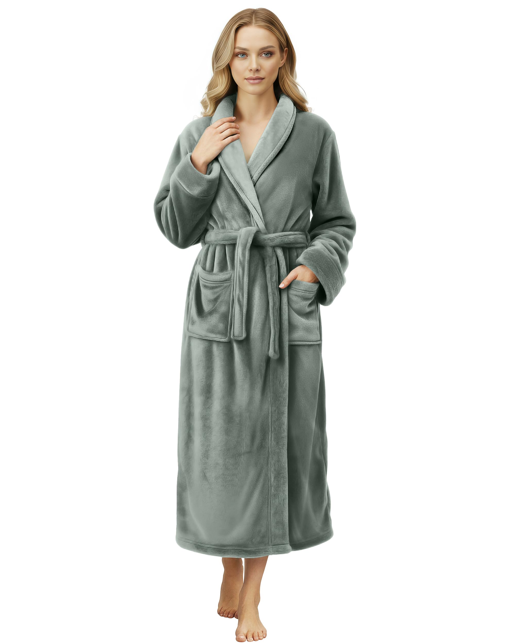 NY Threads Women's Fleece Shawl Collar Bathrobe Plush Long Robe