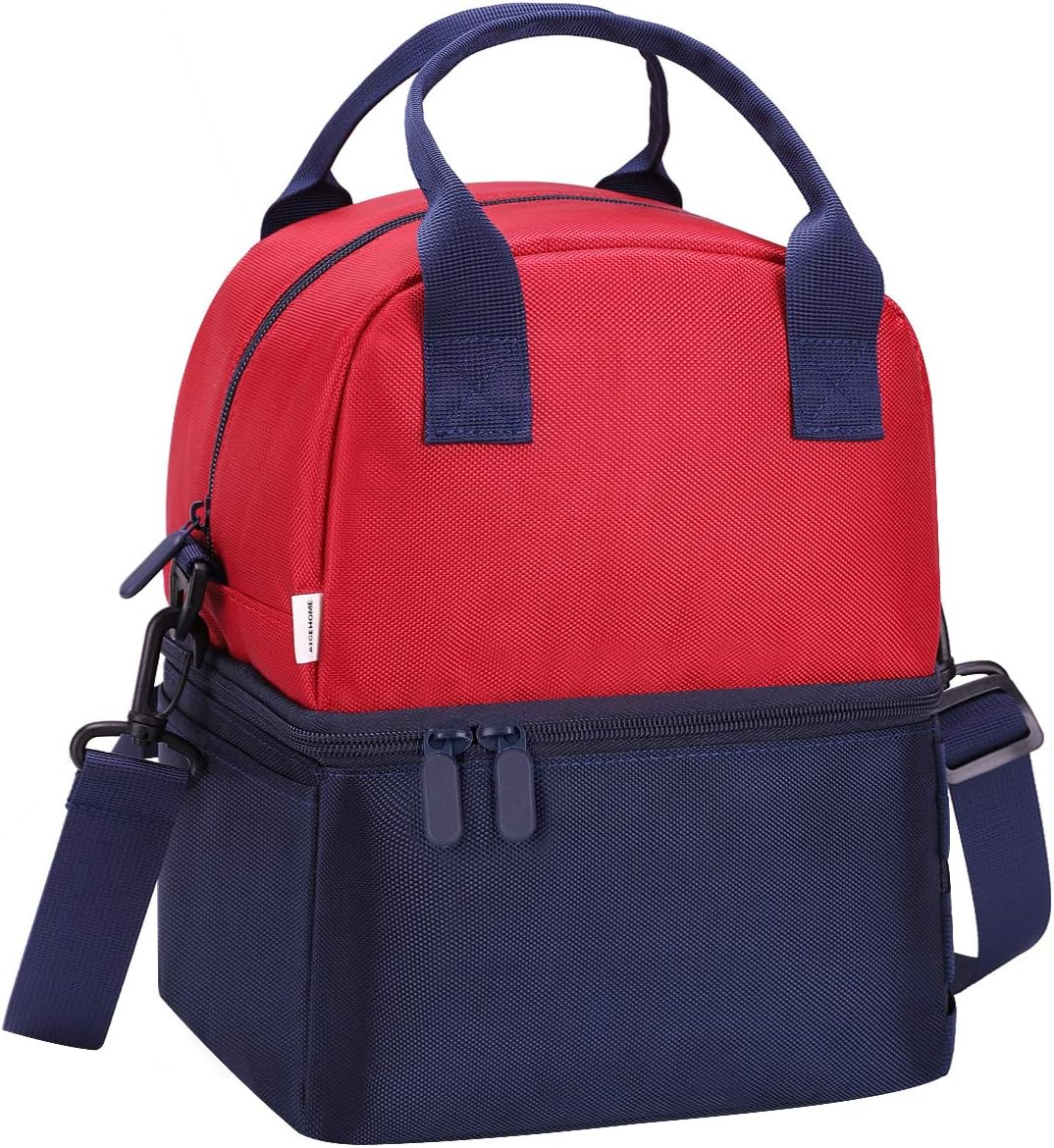 Aicehome Insulated Lunch Bag with Adjustable and Fashion Shoulder Strap, Waterproof and Leakproof Lunch Tote Bag for Work and Picnic with Red and Blue Color