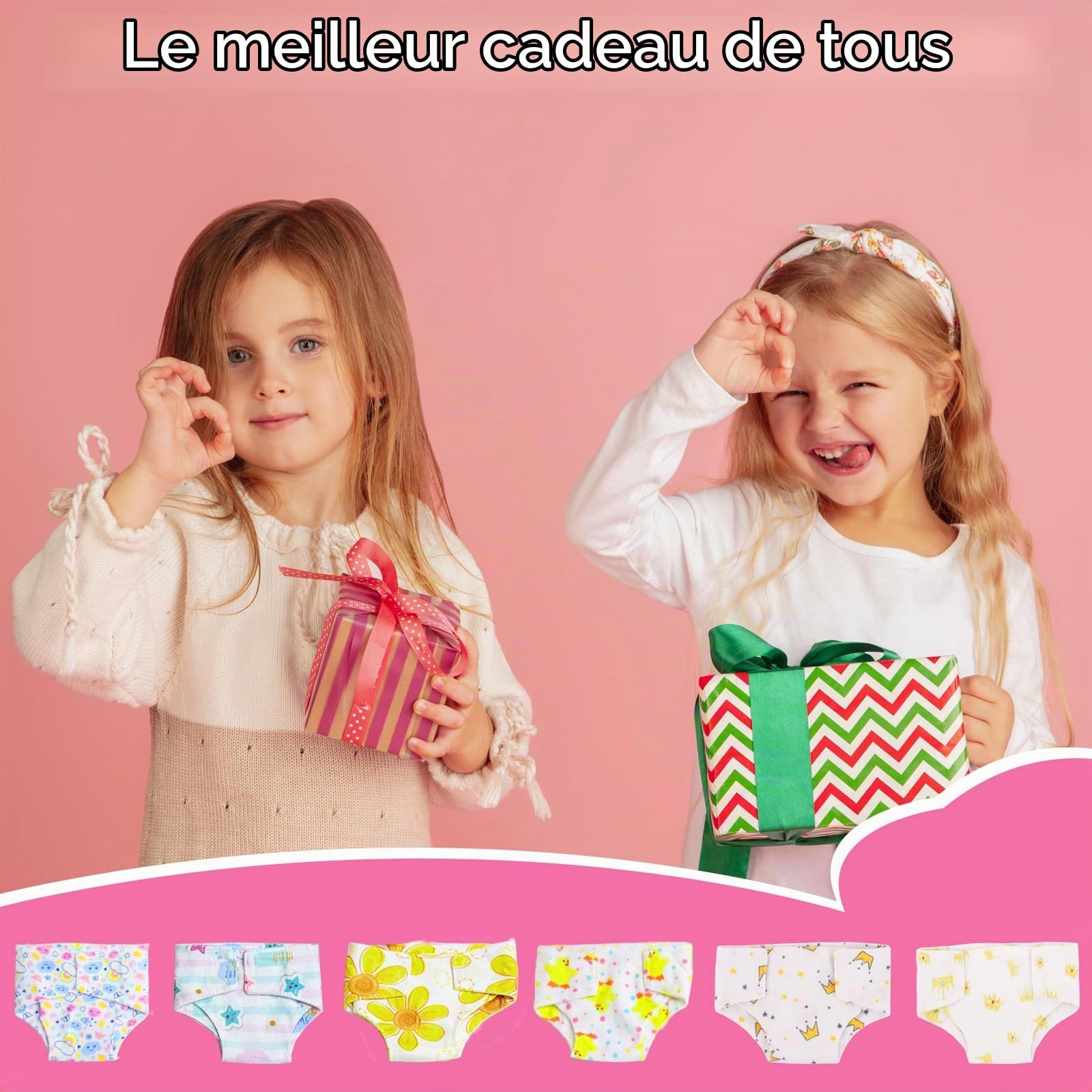 Lot de 6 couches de poupée pour poupée de bébé 30-43 cm, motif fleurs et étoiles, accessoires de poupée réutilisables mignons et exquis, cadeau pour petites filles, 6 pièces vêtements de poupée