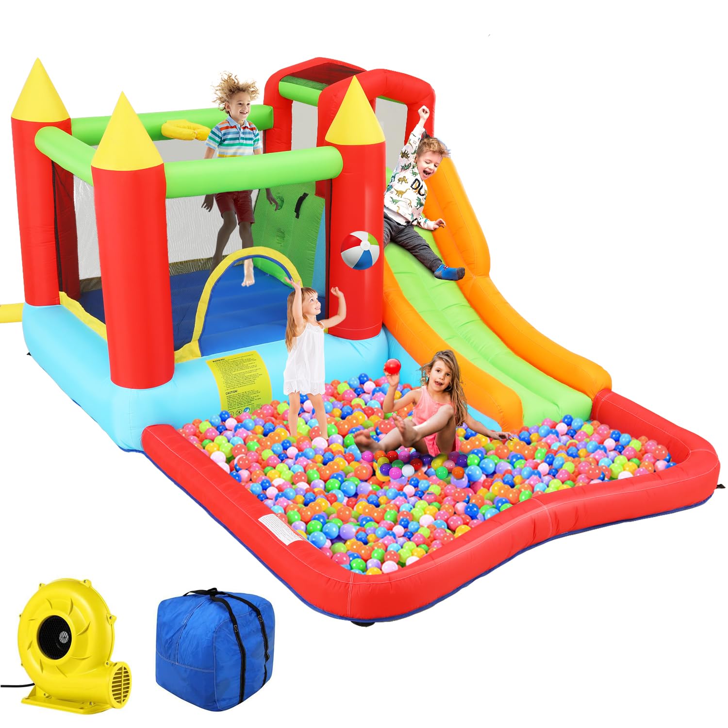 AKEYDIY Inflatable Bounce House,Outdoor/Indoor Jumping Castle with Slide for Kids, Bouncy House Backyard with Jumping Area,Long Slide,Climbing Wall,Ball Pit