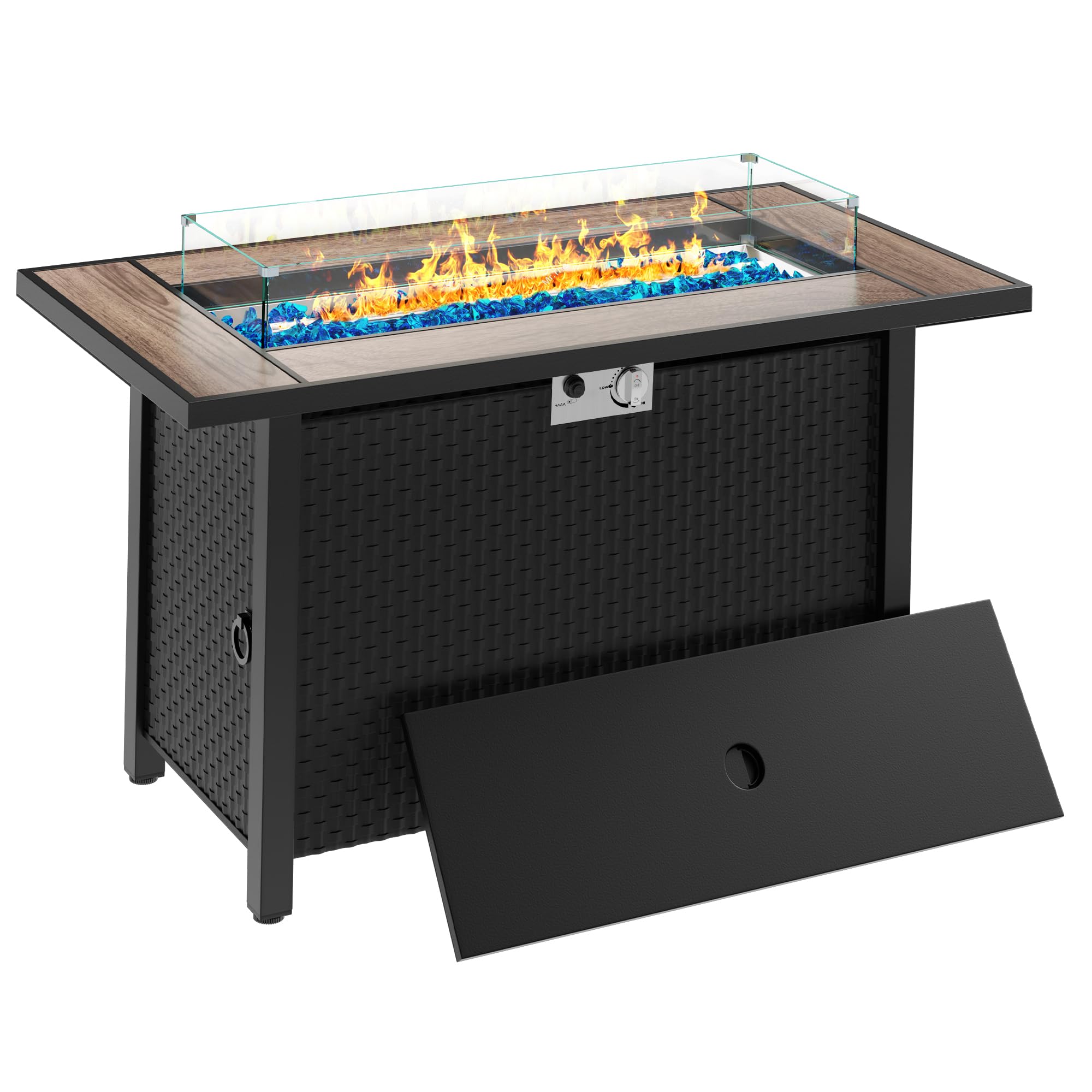 Meilocar 45 inch propane fire pit table with glass wind guard