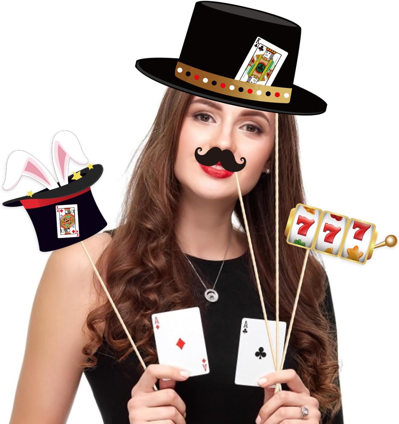 25 Pieces Casino Photo Booth Props, Las Vegas Photo Booth Props, Poker Selfie Prop for Casino Theme Party Decorations, Poker Party Decoration, Game Night Vegas Themed Party Decorations