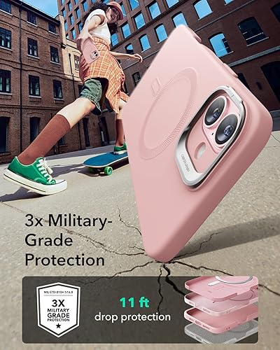 Vista 306 de ESR - Funda para iPhone 15 compatible con MagSafe, funda protectora de grado militar con soporte integrado, cubierta trasera resistente a