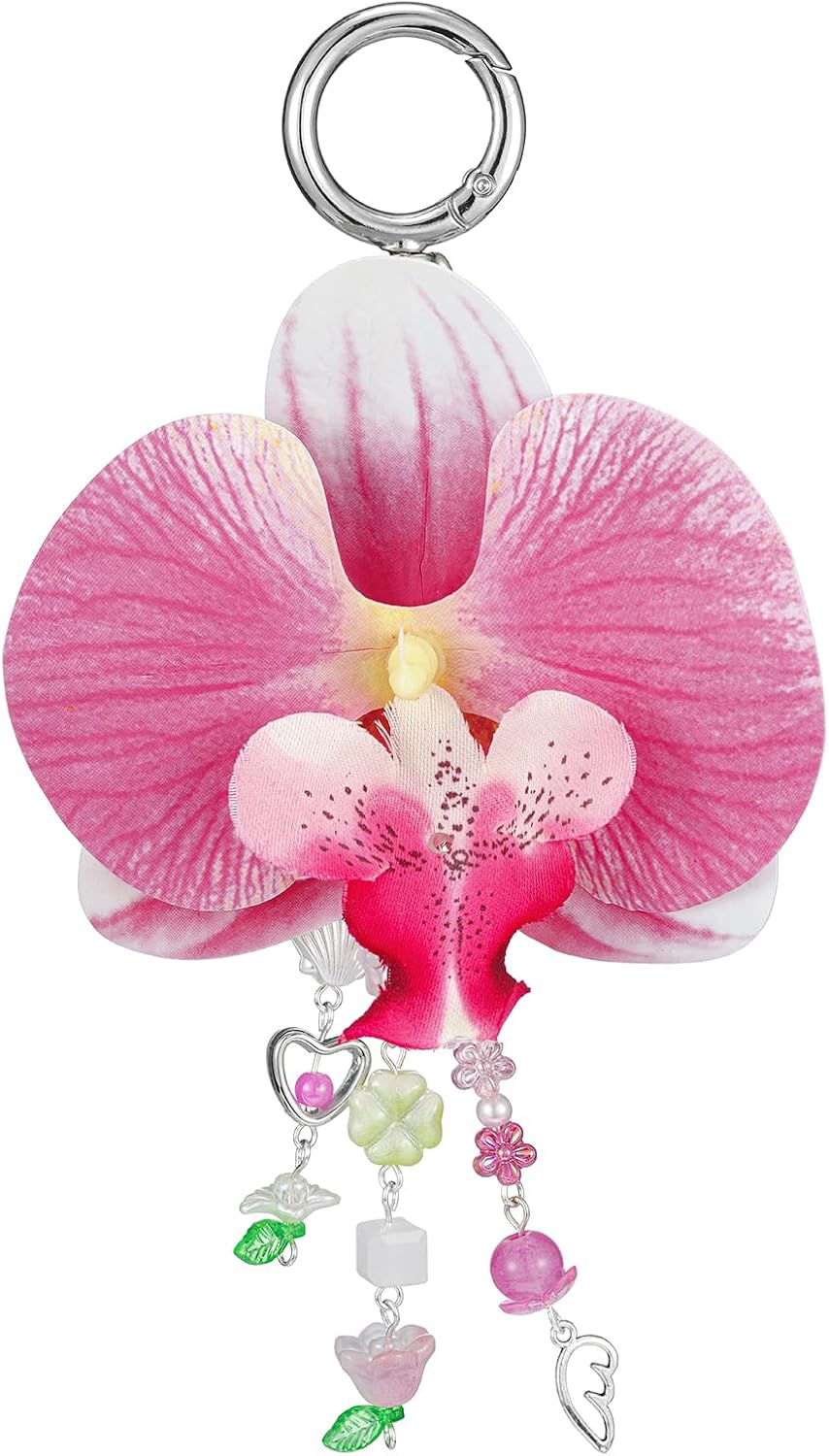 Orchid Flower Keychain,Cute Flower Bag Charms,Good Lucky Hawaiian Tropical Keyring Decor Beach Accessorie Gifts