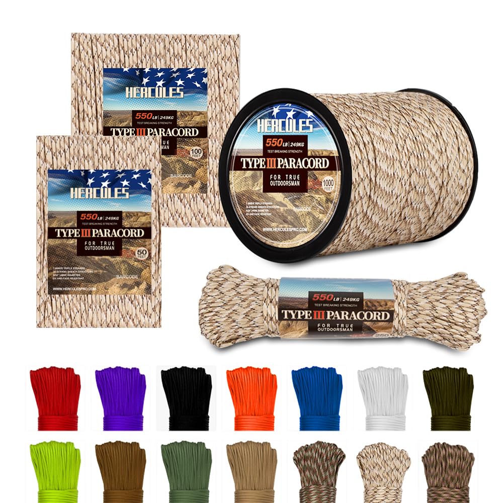 HERCULES Cuerda de paracaídas Tipo III Paracord 550, Cuerda de paracaídas de 50 pies, Color marrón Desierto para Cuerda de Camping, Cuerda de Supervivencia — view 23