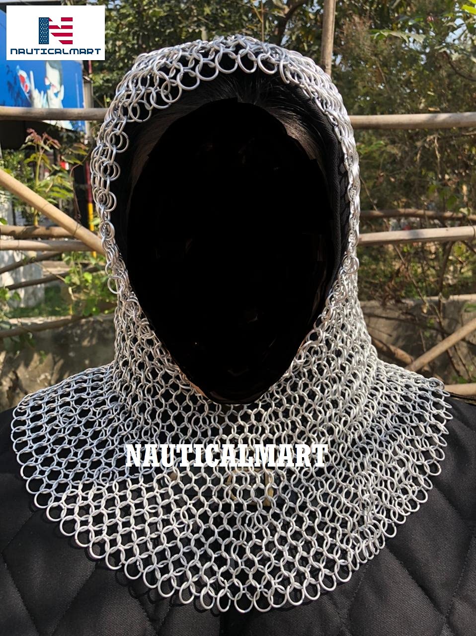 Nautical-Mart Chain Mail Hood Coif Round Neck Chainmail Reenactment LARP Role Play Silver