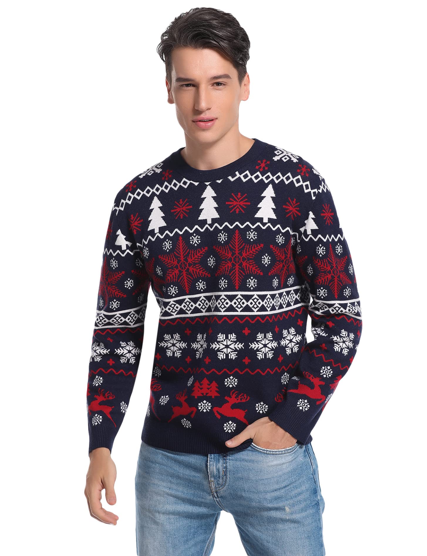 Litherday Jersey Navidad Mujer Hombre Unisex Suéter Navideño Pareja y Familia con Copos de Nieve y Reno, Ropa Navidad Divertida, Regalo Original S-XXL