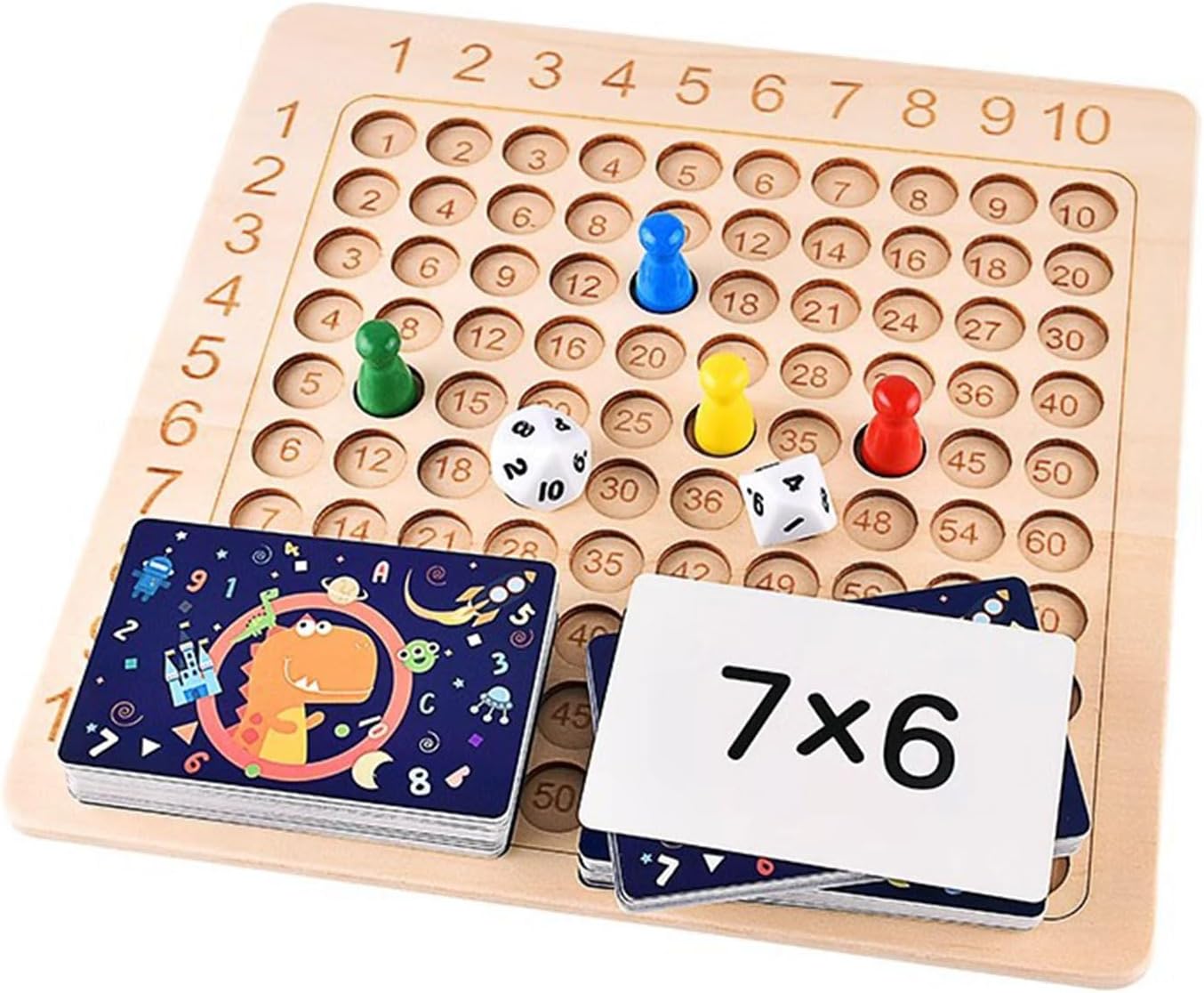 Wooden Multiplication Board Game, Funny Time Table Games Math Learning Tools Math Counting Toys with Dice and Cards for Home School