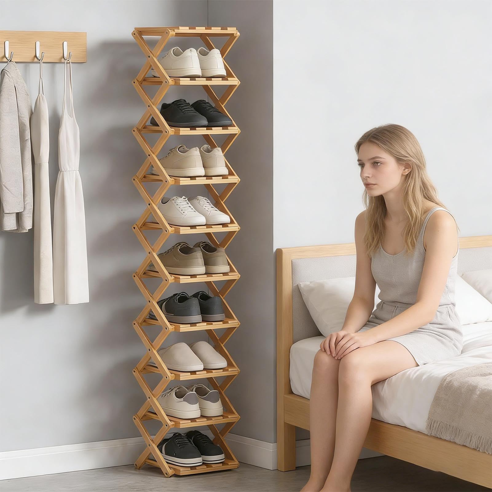 Organizador de almacenamiento de zapatos resistente con 10 compartimentos para el hogar, apartamento, pasillo, dormitorio, ideal para tenis, botas, tacones altos y pantuflas
