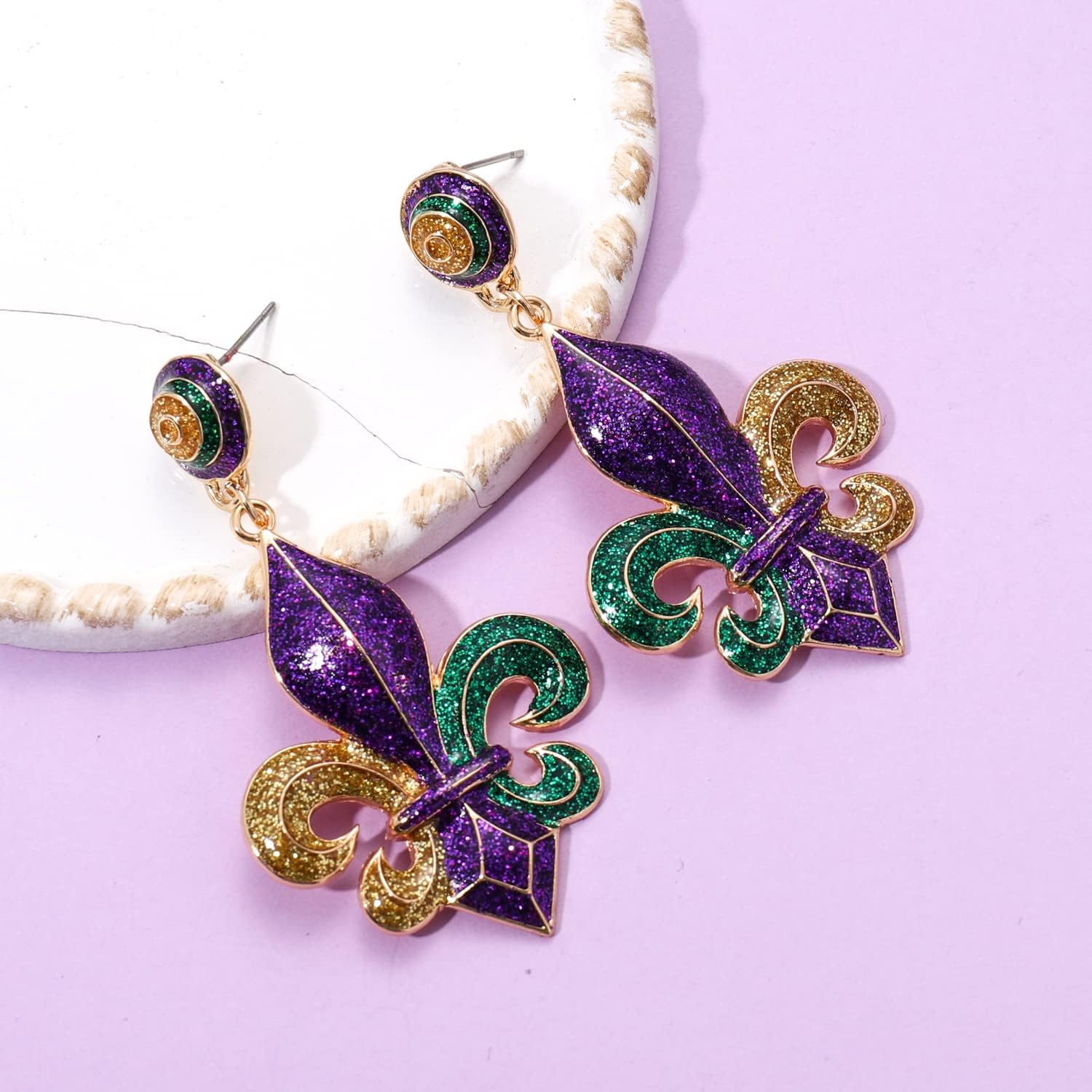 Mardi Gras Earrings for Women, Glitter Crown Mask Fleur De Lis Earrings for Fat Tuesday Celebration, Mardi Gras Accessory Carnival Parade Party Favors Gifts - Image 6