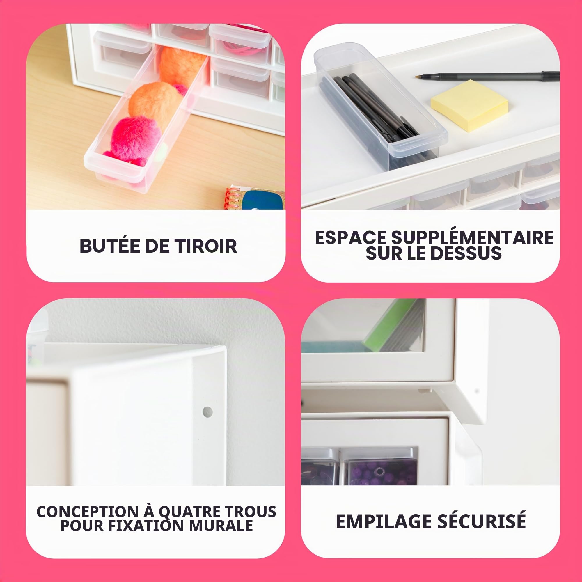 IRIS Armoire de rangement pour pièces de couture et d'artisanat, blanc, 64 tiroirs