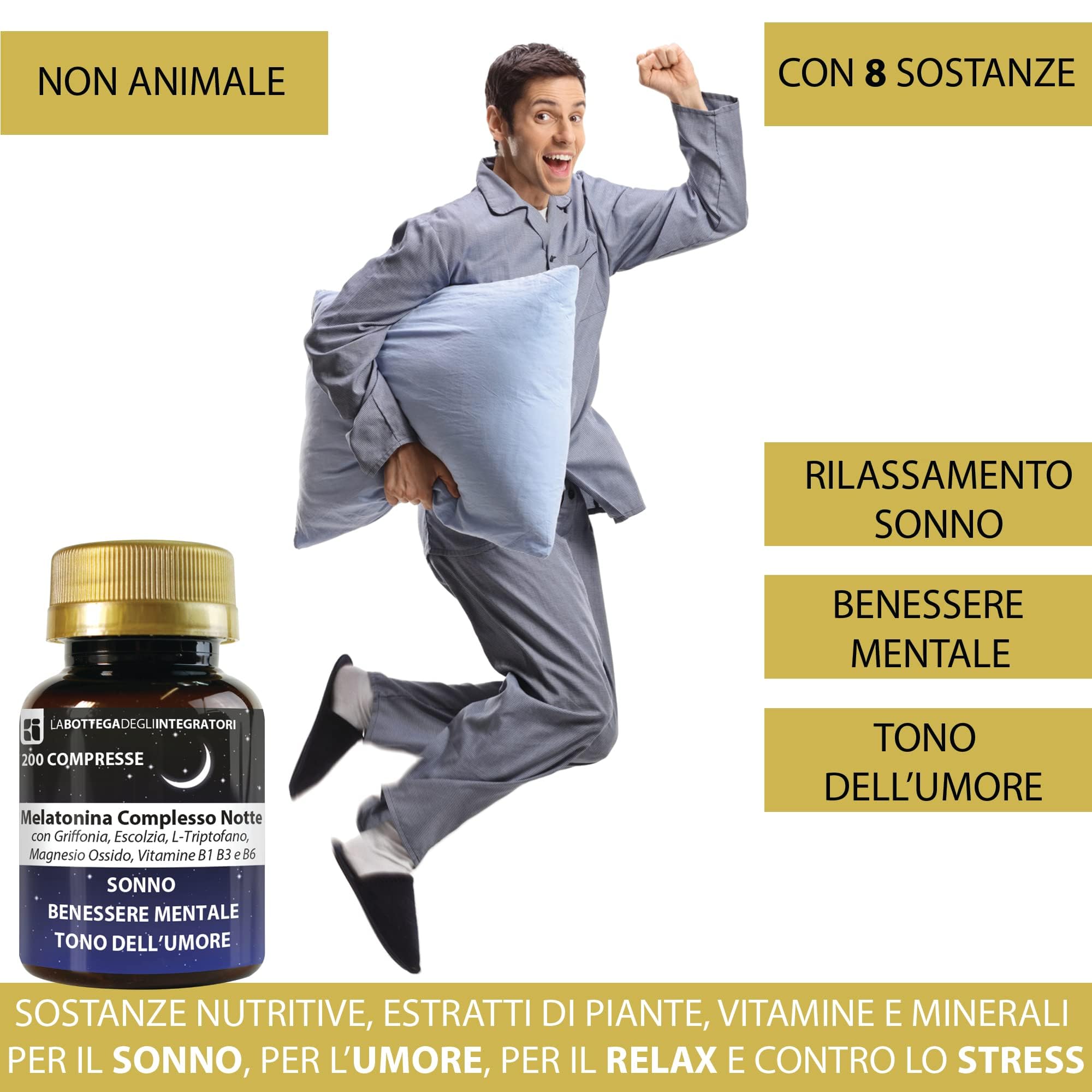 Melatonina Complesso Notte 3000 Compresse 1 al dì | con Griffonia Escolzia Triptofano Magnesio Vitamine B1 B3 B6 | Sonno Umore e Rilassamento | Non animale LA BOTTEGA DEGLI INTEGRATORI