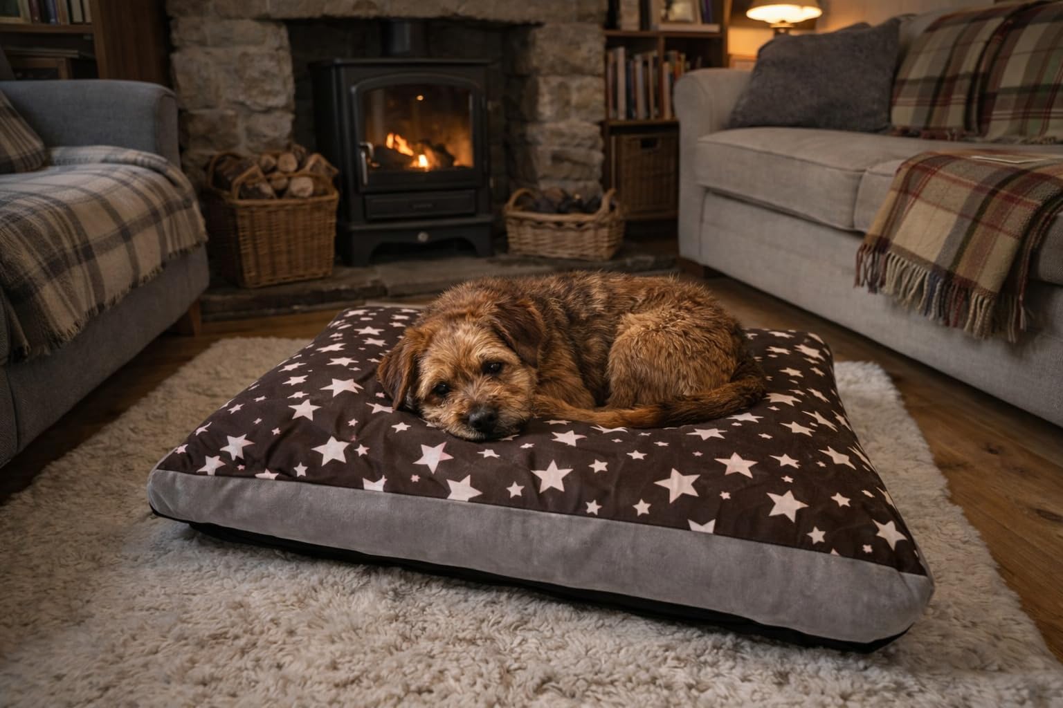 Hometex Luxury Dog Bed Box Pillow, Washable Cover - Stars Brown (Extra Large)