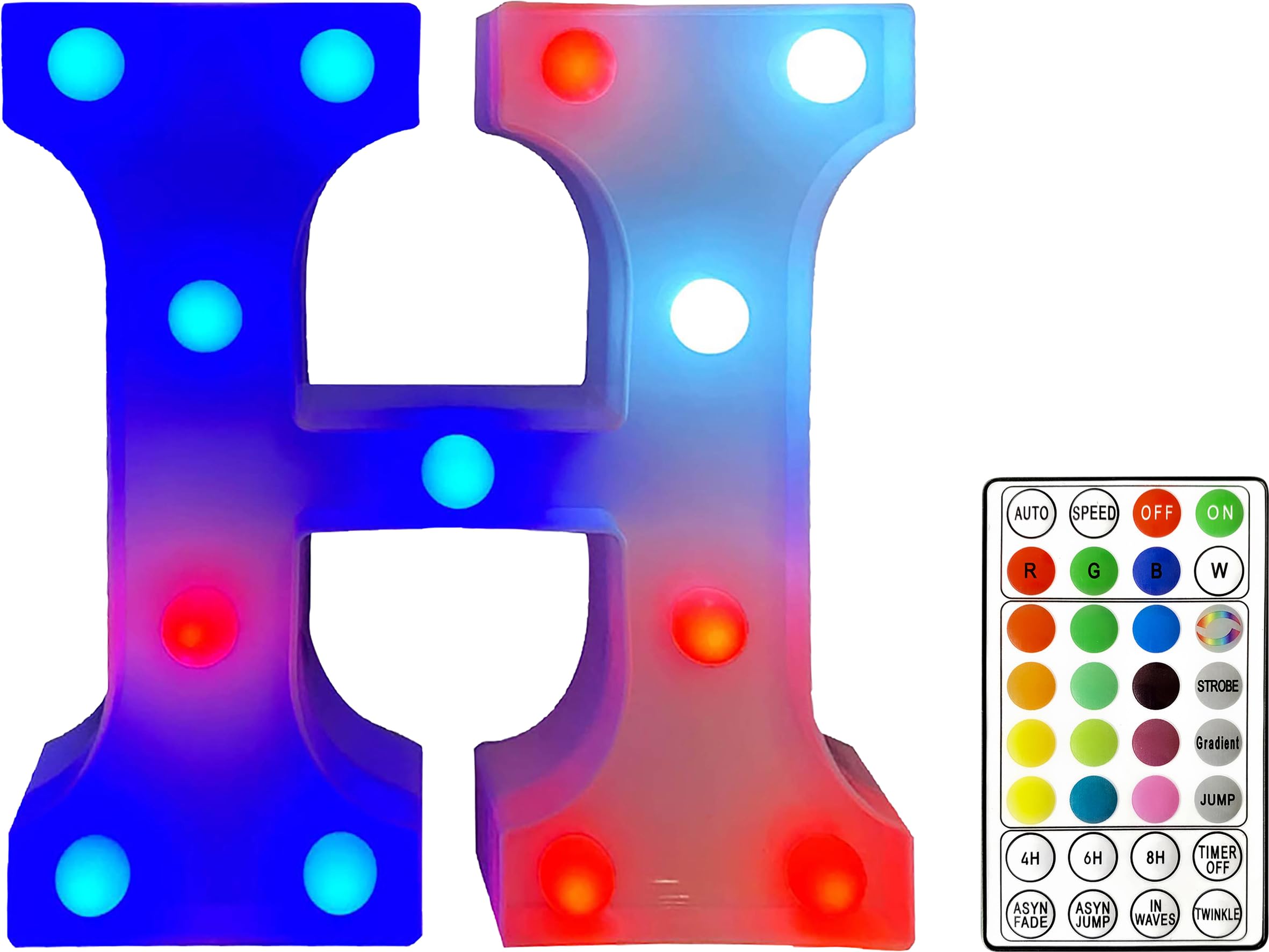 St Helens Home and Garden RGB Colourful Light Up Letter Sign with Remote Control Battery Operated for Parties, Weddings, Celebrations, Bedrooms, Battery Operated. Letter H