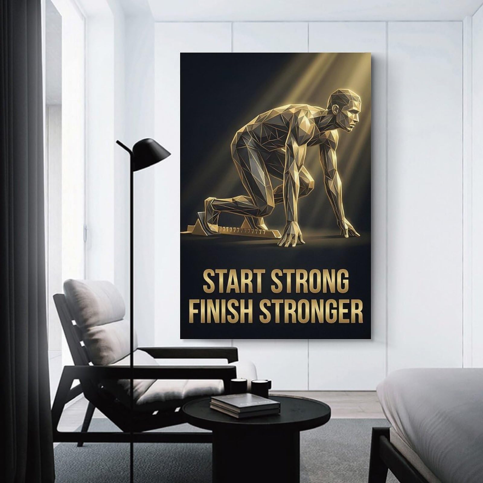 Junmoney Start Strong Finish Stronger Decorative Canvas Print, 20x30inch(50x75cm), for Hallway, Bedroom Or Modern Interiors, Gift Idea for Housewarming And Birthdays