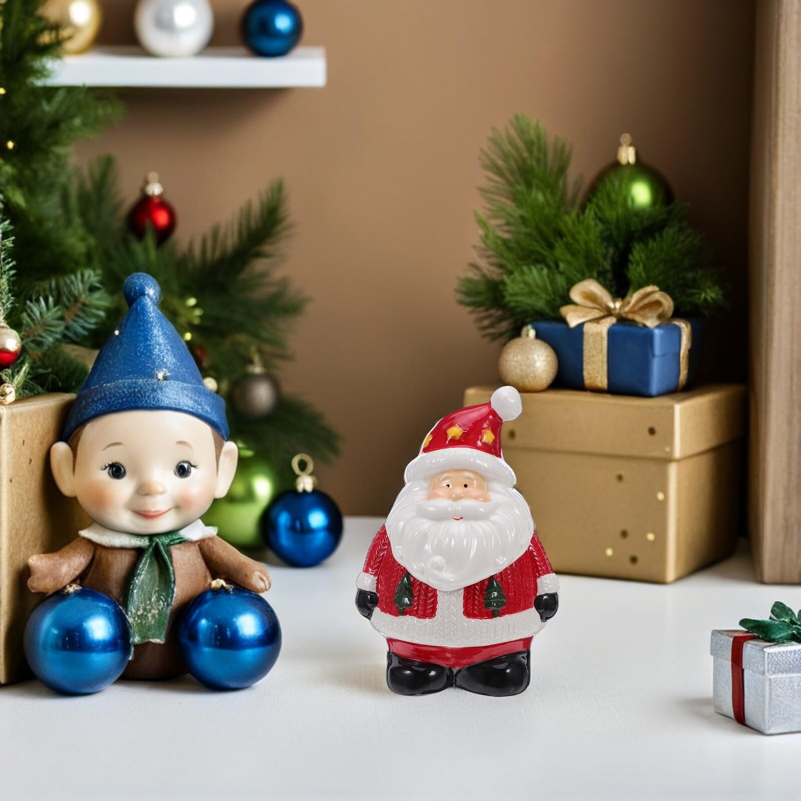 VALICLUD Boîte à Biscuits Père Noël Céramique Bol à Bonbons Hermétique Boîte Ronde Décorative Pour Centre De Table De Noël