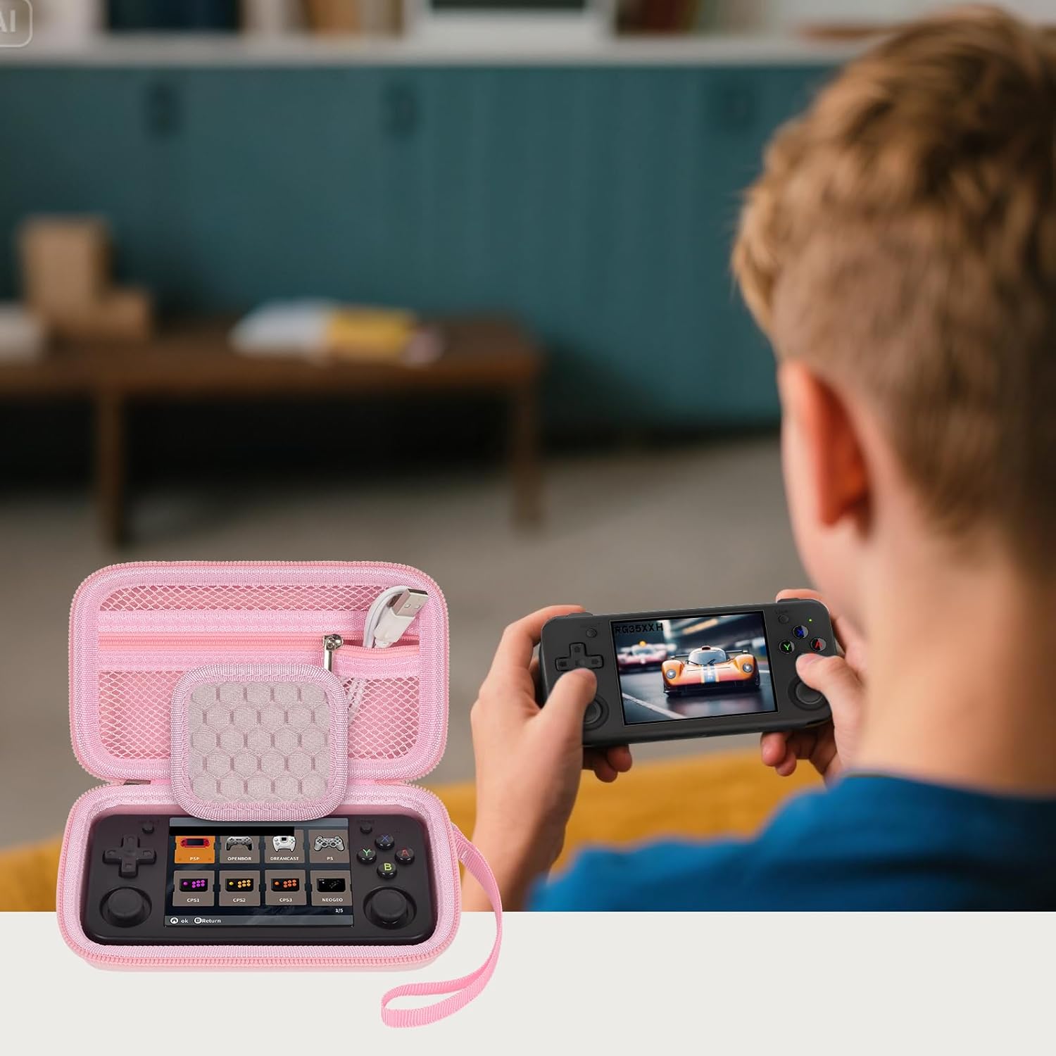 GWCASE Case Compatible with RG35XX H Retro Game Console, Handheld Emulator Gaming Player Storage Organizer for Anbernic for rg35xx h/for RG28XX Retroid Pocket Consoles, TF Card& Cable(Box Only) (Pink) - Image 7