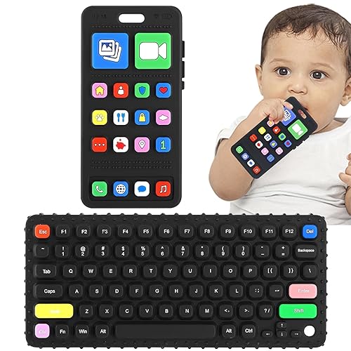 Miniatura 13 de Juguetes de dentición de silicona para bebé, juguetes de dentición para teléfono y control remoto para niños pequeños de 3 a 18 meses, juguete de