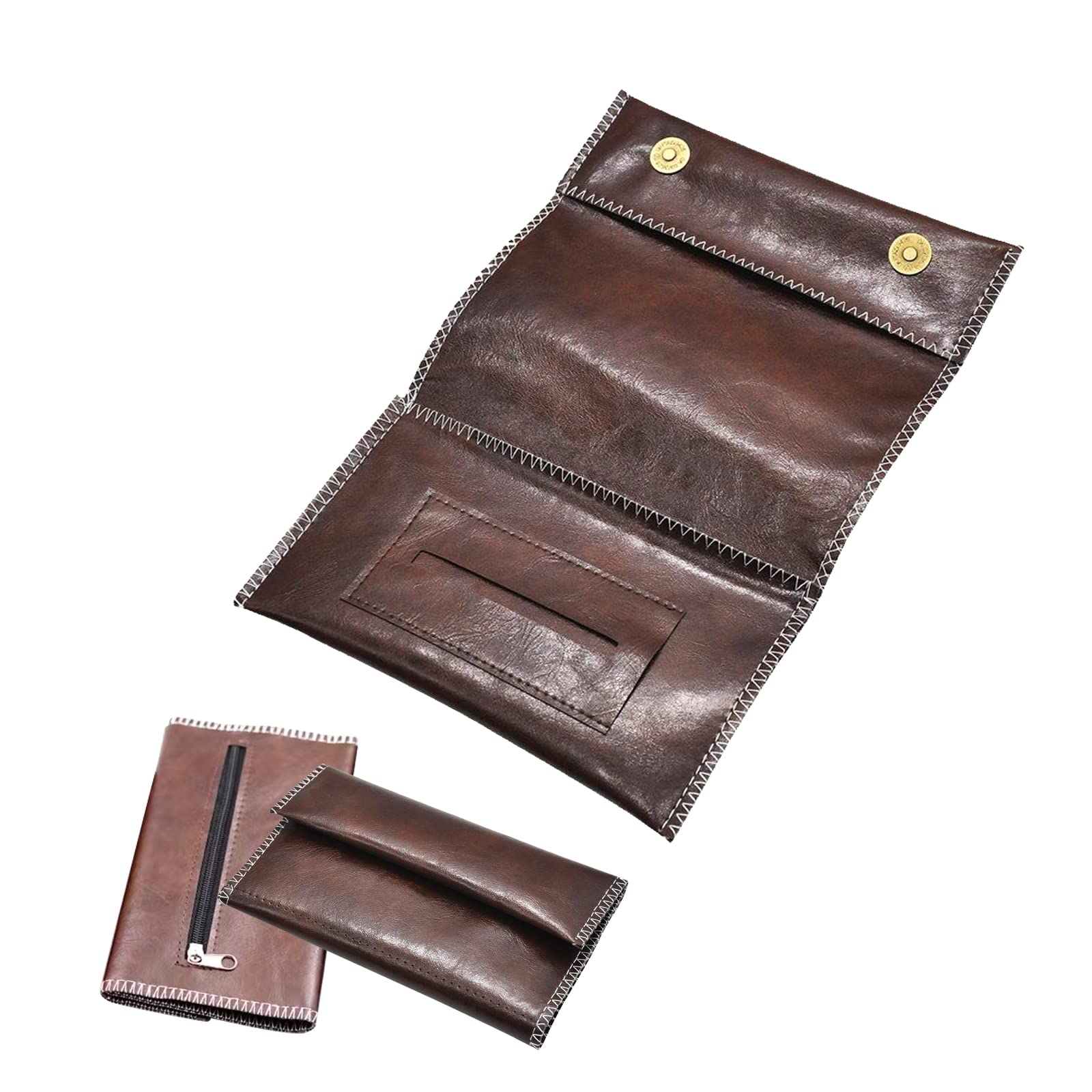 Blague à Tabac En Cuir Vintage Avec Compartiment Filtre - Fermeture Magnétique - 15.5x23cm