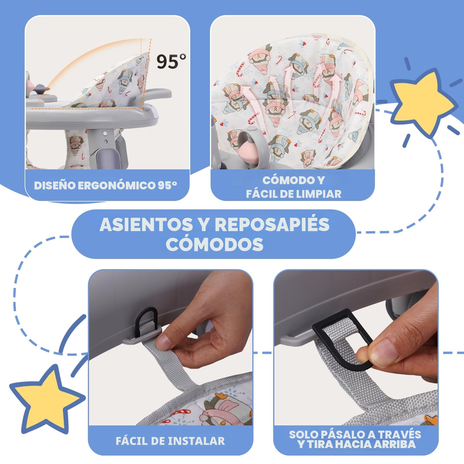 Andador Bebes 3 en 1 con Zona de Juegos, Bandeja y Reposapiés, Altura Ajustable, Ruedas Silenciosas de 360°, Plegable y Resistente, Apto para Niños a Partir de 6 Meses (Gris)
