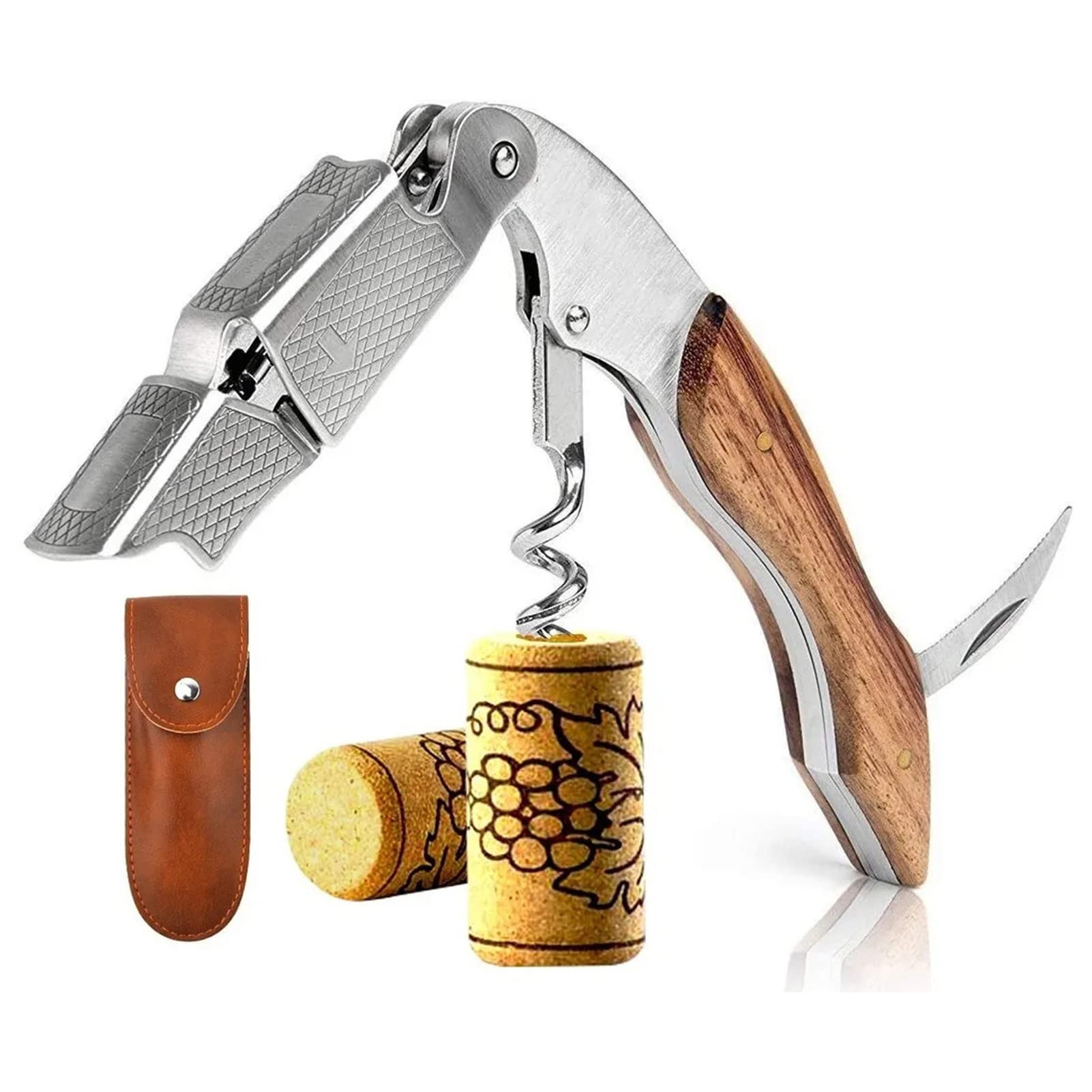 Multifunctional Wine Opener Stainless Steel Wooden Handle Portable Beer Bottle Opener Professional Waiters Corkscrew Wine Bottle Opener for Bar